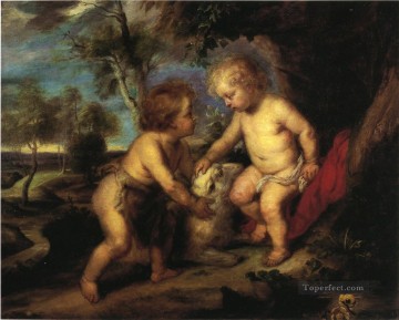  Child Oil Painting - The Christ Child and the Infant St John after Rubens Impressionist Theodore Clement Steele
